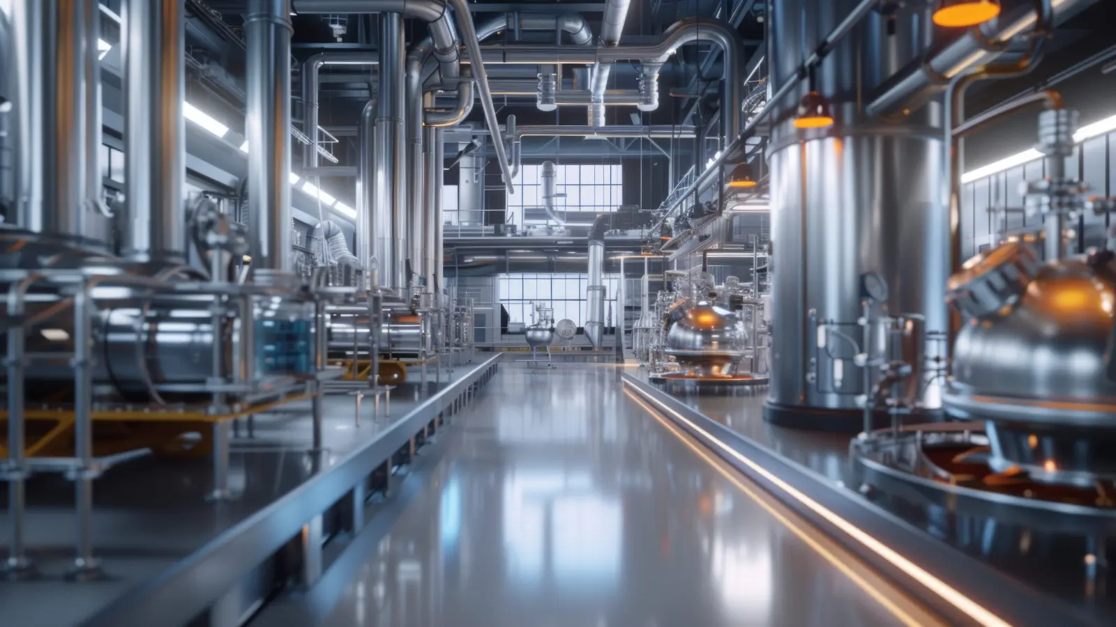 Industrial facility with process equipment and clean utility systems